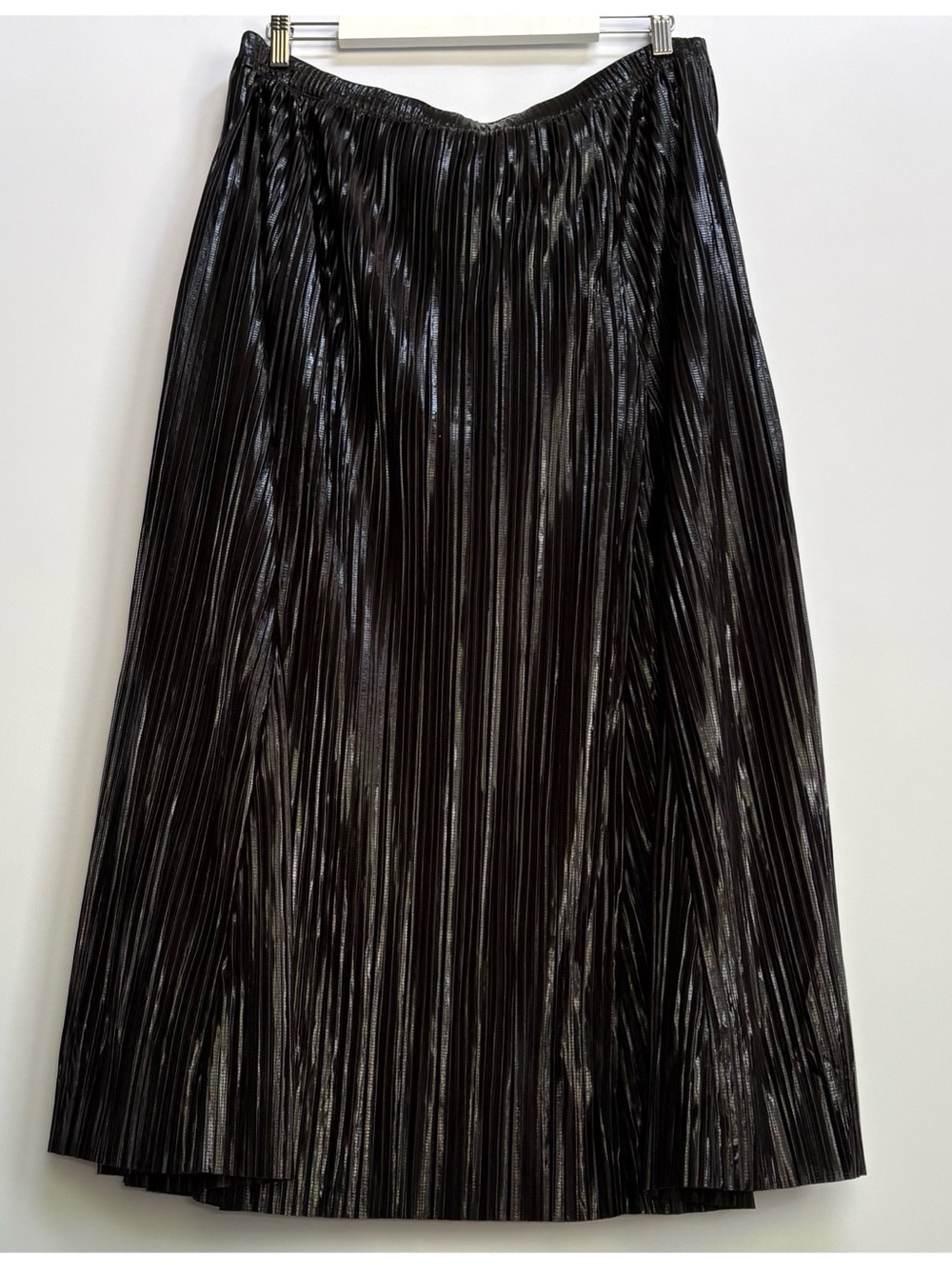 NWT Anthropologie Metallic Black Lightweight Flowy Pleated Midi Skirt,XL - Picture 6 of 13